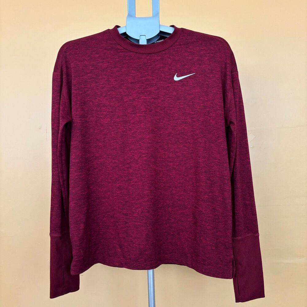 Nike T-Shirt Top Women's M Heather Red Dri-Fit Long Sleeve Crew Neck Activewear